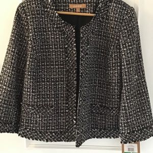 Ellen Tracy Black & White Tweed Blazer Jacket L